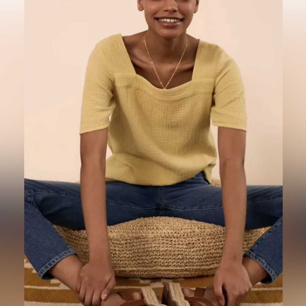 Madewell Harlow Citron Square Neck Softspun Top Size Small